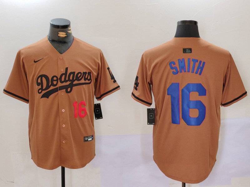 Men Los Angeles Dodgers #16 Smith army green joint name 2024 Nike MLB Jersey style 2